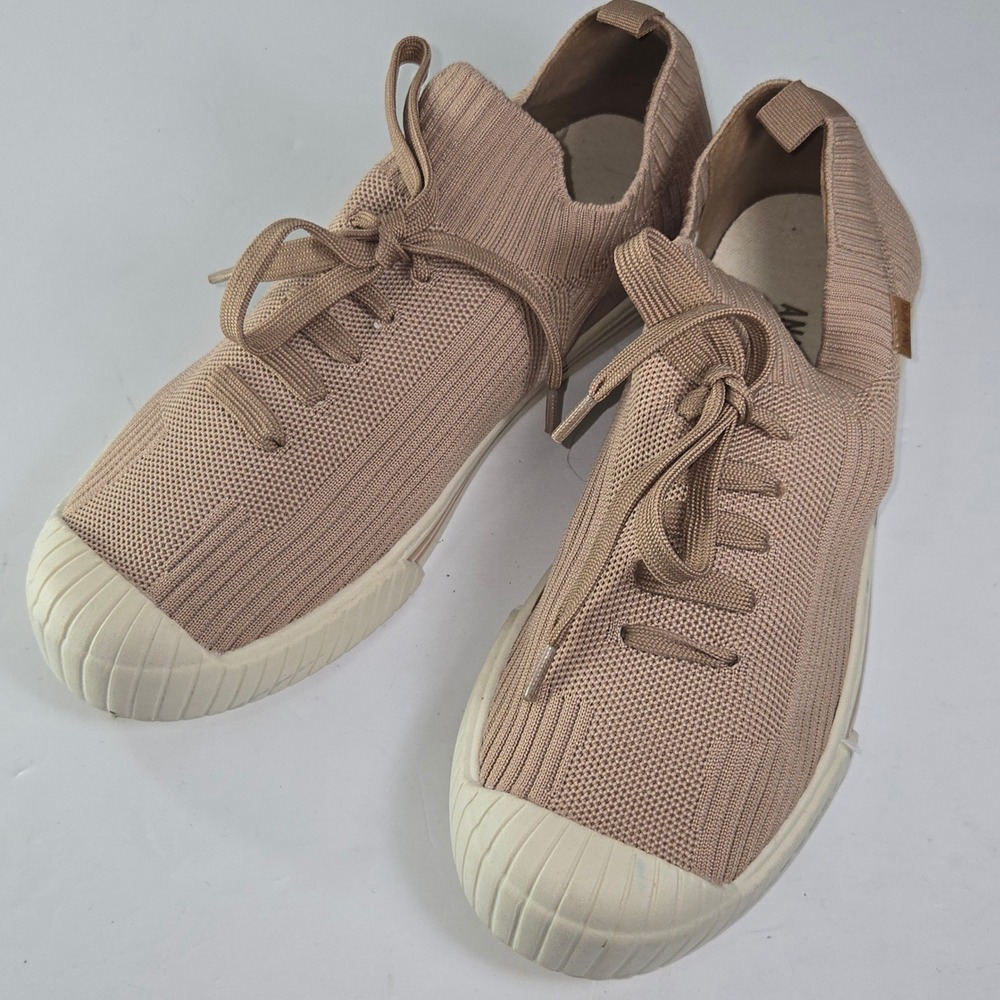 ANACAPRI Women Knit Slip On Sneakers Taupe Lace Up Comfort Shoes 38 EUR 7.5 US